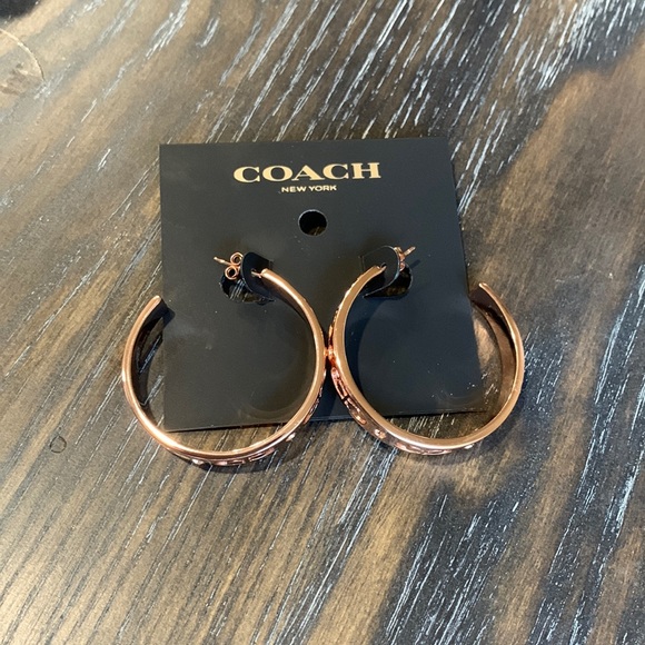 Coach Jewelry - Coach signature C’s and rhinestones rose gold toned hoop earrings NWT